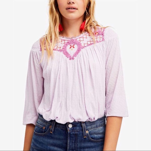 Free People Tops - Free People | Soft Lilac Begonia Embroidered Top